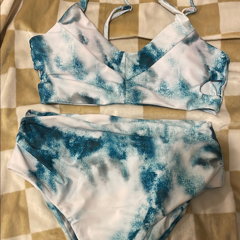 Blue and White Bikini Set